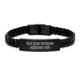 Funny Best Effin' Physician Assistant Ever Gifts for Men from Family - Interlaced Leather Bracelet for Graduation - Image 1